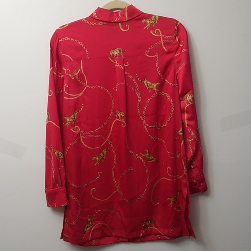 Chico's Cheetah & Chains L/S Tunic, Red, Size 0, NWT - Picture 2 of 7